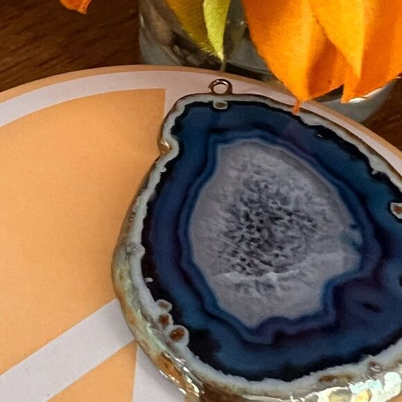 Reversible Blue Agate Stone Pendant.  #JW7 - Picture 3 of 9